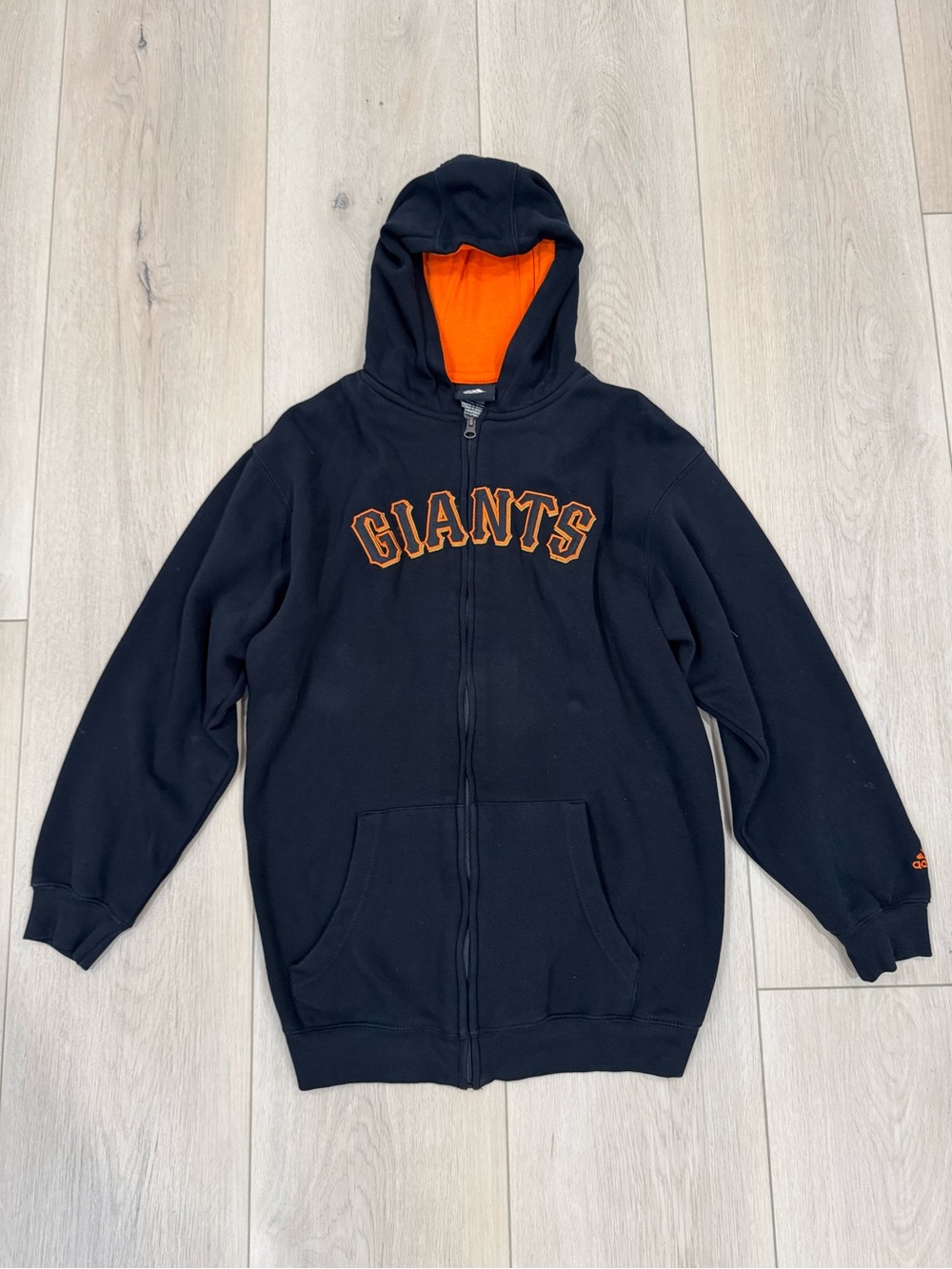 adidas SF Giants Black Hoodie with Orange Lining and GIANTS Embroidery